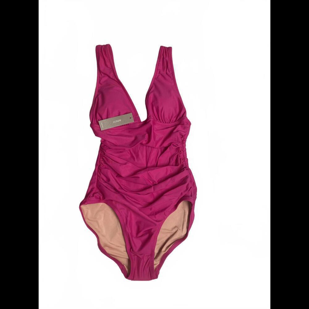 J.Crew Ruched V-neck One-Piece Swimsuit Vibrant Fuschia BC116 NWT Size 4
